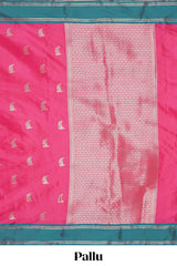 Pink floral zari design kathan silk saree with contrast zari borders and matching blouse