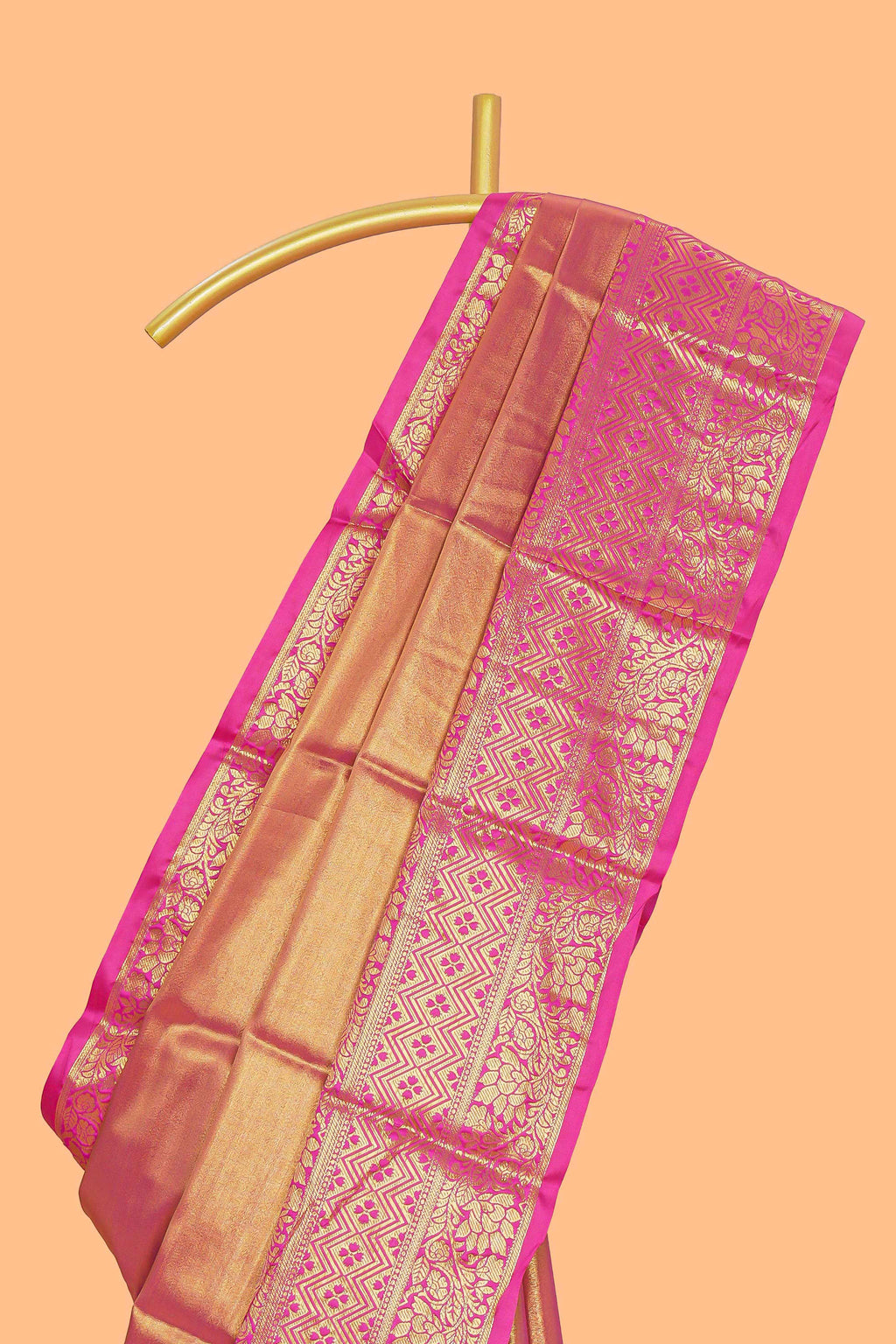 Golden plain zari design kathan silk saree with contrast zari borders and matching blouse