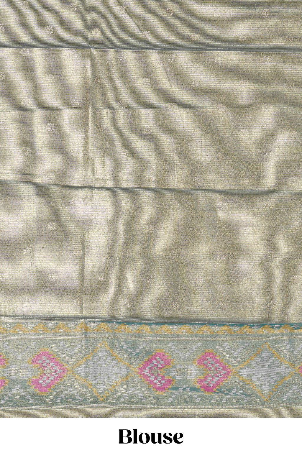 Peach ikkat design kathan silk saree with contrast borders and motifs blouse