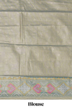 Peach ikkat design kathan silk saree with contrast borders and motifs blouse