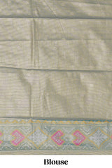 Peach ikkat design kathan silk saree with contrast borders and motifs blouse