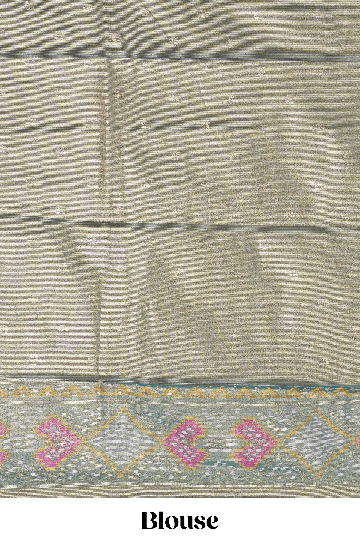 Peach ikkat design kathan silk saree with contrast borders and motifs blouse