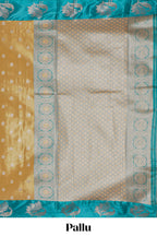 Mustard zari motifs design kathan silk saree with contrast borders and motifs blouse