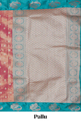 Pink zari motifs design kathan silk saree with contrast borders and motifs blouse