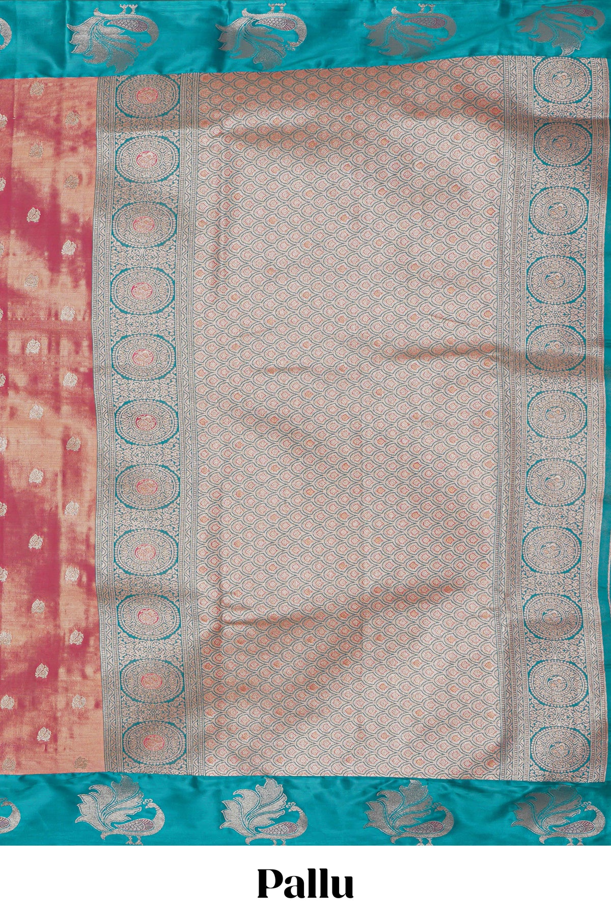 Pink zari motifs design kathan silk saree with contrast borders and motifs blouse