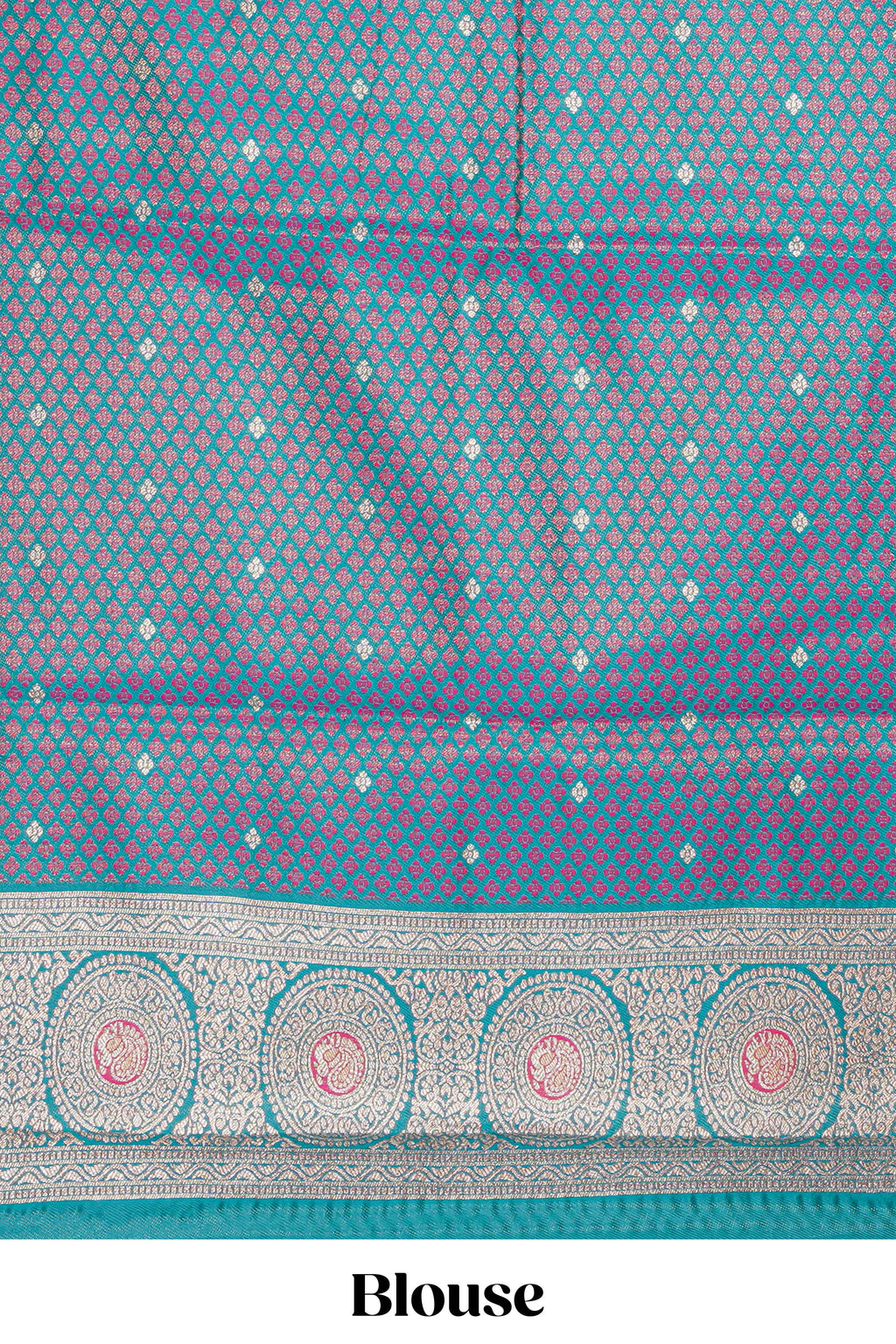 Pink zari motifs design kathan silk saree with contrast borders and motifs blouse