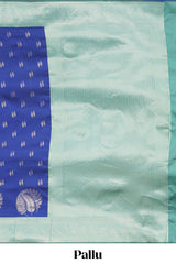 Royal blue zari motifs design kathan silk saree with contrast borders and motifs blouse