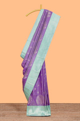 Lavender zari motifs design kathan silk saree with contrast borders and motifs blouse