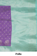 Lavender zari motifs design kathan silk saree with contrast borders and motifs blouse