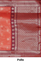 Orange checked motifs zari design kathan silk saree with contrast border and motifs blouse