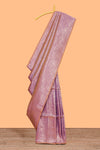 Borderless lavender floral zari design kathan silk saree with self pallu and motifs blouse