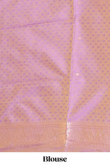 Borderless lavender floral zari design kathan silk saree with self pallu and motifs blouse