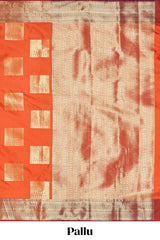 Orange geometric zari design kathan silk saree with self zari border and matching blouse