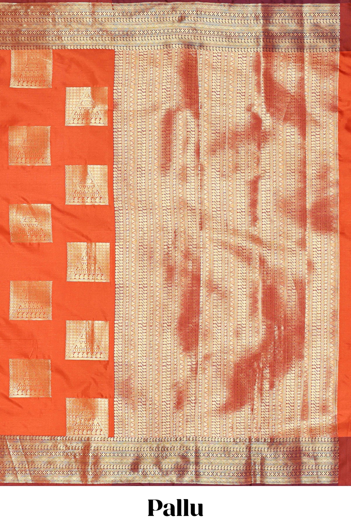 Orange geometric zari design kathan silk saree with self zari border and matching blouse