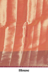 Orange geometric zari design kathan silk saree with self zari border and matching blouse