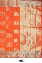 Orange geometric zari motifs design kathan silk saree with self zari border and matching blouse