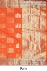 Orange geometric zari motifs design kathan silk saree with self zari border and matching blouse