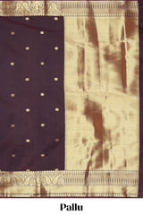 Plum purple zari motifs design kathan silk saree with self zari border and matching zari blouse
