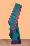 Midnight green zari motifs design kathan silk saree with contrast border and zari checked pallu