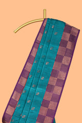 Midnight green zari motifs design kathan silk saree with contrast border and zari checked pallu