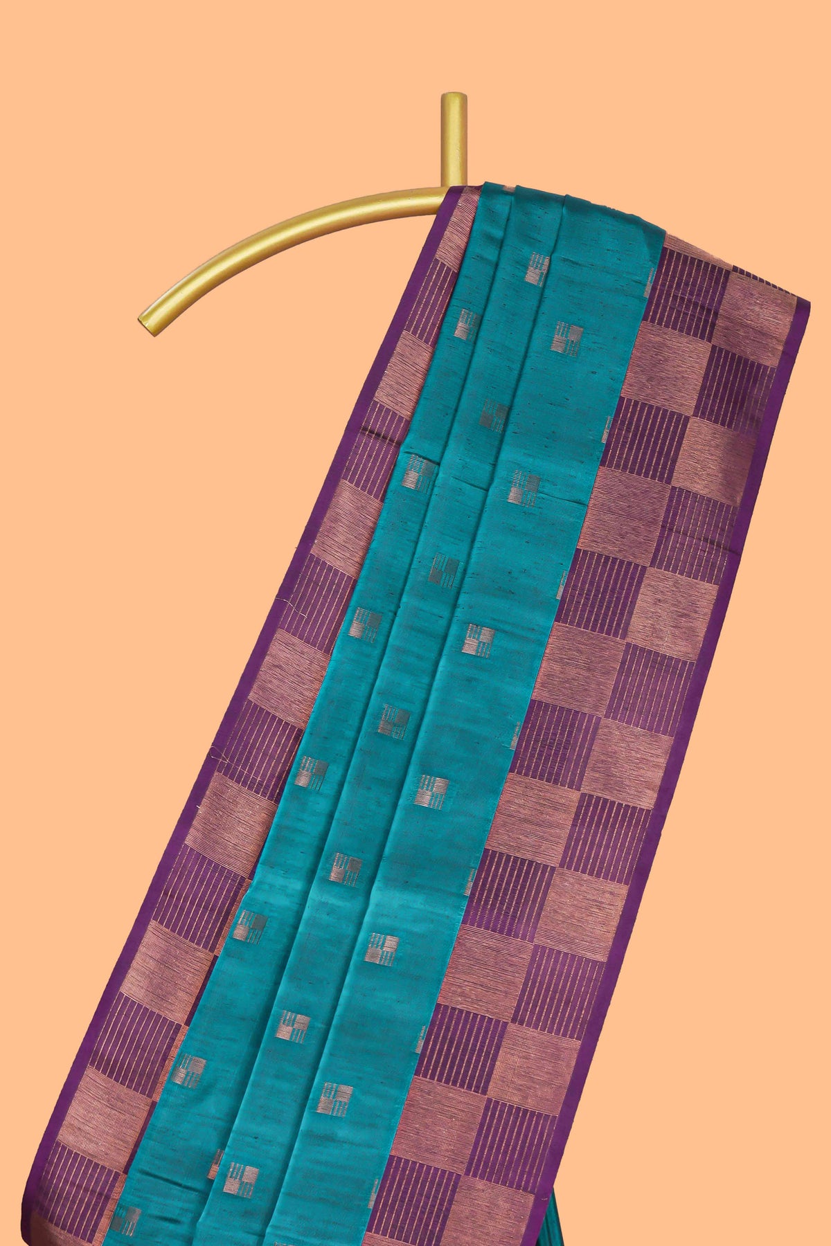 Midnight green zari motifs design kathan silk saree with contrast border and zari checked pallu
