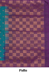 Midnight green zari motifs design kathan silk saree with contrast border and zari checked pallu