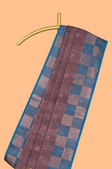 Dark mauve zari motifs design kathan silk saree with contrast border and zari checked pallu