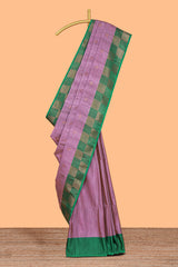 Sky magenta zari motifs design kathan silk saree with contrast border and zari checked pallu