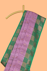 Sky magenta zari motifs design kathan silk saree with contrast border and zari checked pallu
