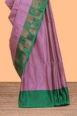 Sky magenta zari motifs design kathan silk saree with contrast border and zari checked pallu