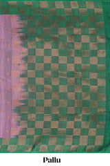 Sky magenta zari motifs design kathan silk saree with contrast border and zari checked pallu