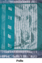 Teal blue geometric zari motifs design kathan silk saree with contrast border and matching blouse