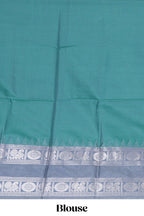 Teal blue geometric zari motifs design kathan silk saree with contrast border and matching blouse