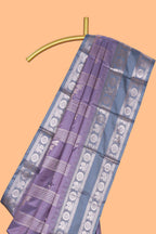 Lavender geometric zari motifs design kathan silk saree with contrast border and matching blouse