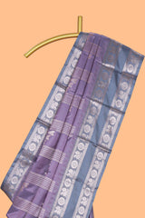 Lavender geometric zari motifs design kathan silk saree with contrast border and matching blouse