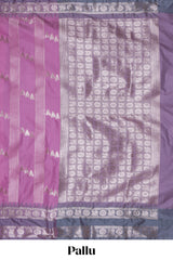 Lavender geometric zari motifs design kathan silk saree with contrast border and matching blouse