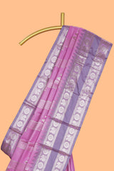Pink geometric zari motifs design kathan silk saree with contrast border and matching blouse
