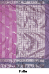 Pink geometric zari motifs design kathan silk saree with contrast border and matching blouse