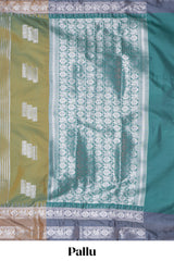 Green geometric zari motifs design kathan silk saree with contrast border and matching blouse