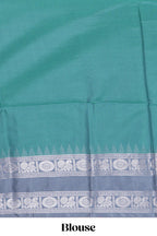 Green geometric zari motifs design kathan silk saree with contrast border and matching blouse