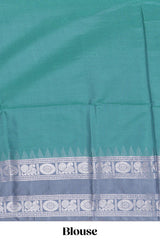 Green geometric zari motifs design kathan silk saree with contrast border and matching blouse