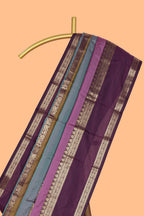 Multi color striped zari design kathan silk saree with self zari border and contrast striped blouse