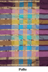 Multi color striped zari design kathan silk saree with self zari border and contrast striped blouse