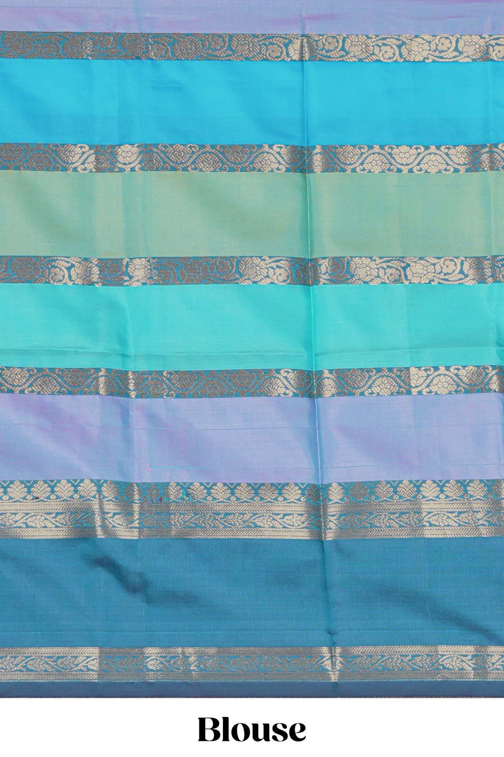 Multi color striped zari design kathan silk saree with self zari border and contrast striped blouse