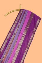 Multi color striped zari design kathan silk saree with self zari border and contrast striped blouse