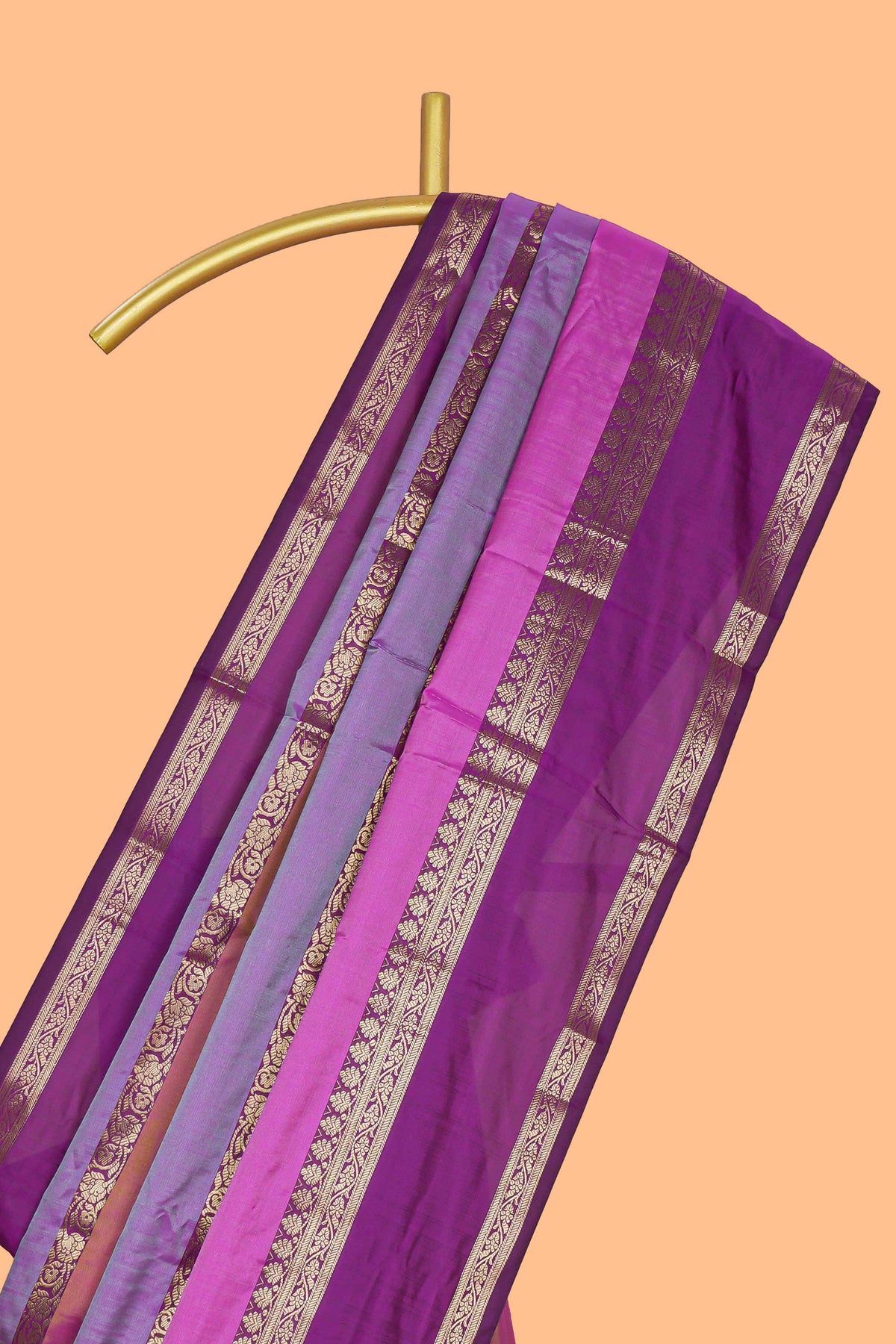 Multi color striped zari design kathan silk saree with self zari border and contrast striped blouse