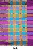 Multi color striped zari design kathan silk saree with self zari border and contrast striped blouse