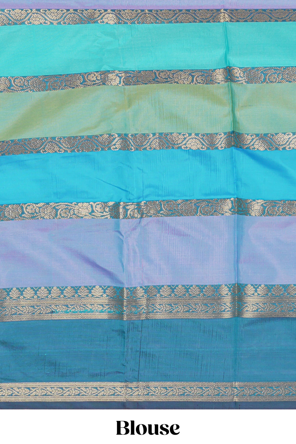 Multi color striped zari design kathan silk saree with self zari border and contrast striped blouse