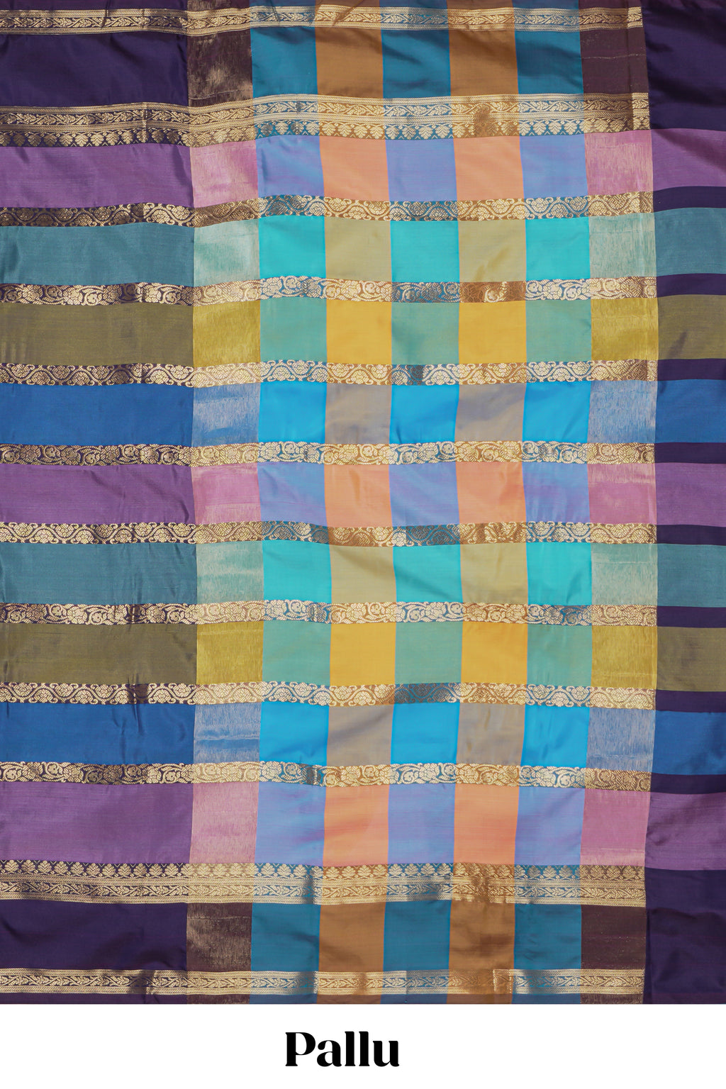 Multi color striped zari design kathan silk saree with self zari border and contrast striped blouse