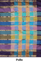 Multi color striped zari design kathan silk saree with self zari border and contrast striped blouse